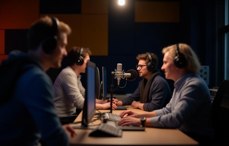 Teamet i aksjon i studioet til PodkastStudio AS